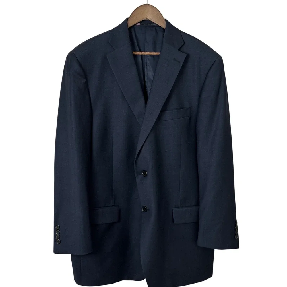 Hart Schaffner Marx Men Navy Blue Wool Blazer Jacket USA Office Classic 50 chest